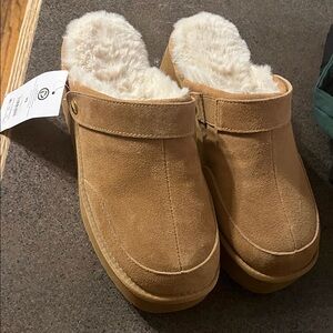 Cozy Tan Suede Mules with Faux Fur Lining
